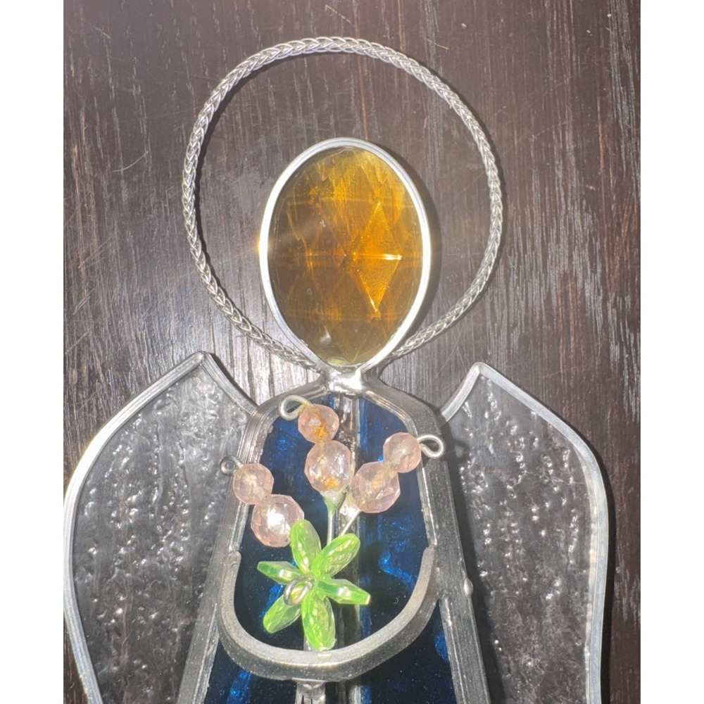 Vintage Blue Stained Glass Angel Figurine Glass  10.50" X 4" - Picture 3 of 7